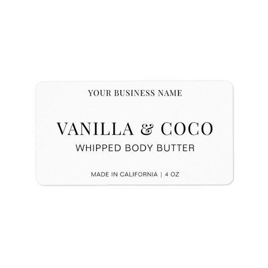 Modern Zwart & Wit Eenvoudig Body Butter Product Etiket (Voorkant)