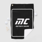 Modern zwart-wit eenvoudig koel sportmonogram golfhanddoek (Insitu)