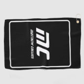 Modern zwart-wit eenvoudig koel sportmonogram golfhanddoek (Horizontaal)