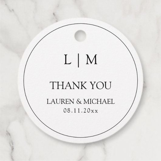 Modern zwart-wit eenvoudig monogram Dank u Bedankjes Labels (Achterkant)