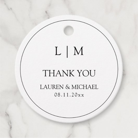 Modern zwart-wit eenvoudig monogram Dank u Bedankjes Labels (Voorkant)