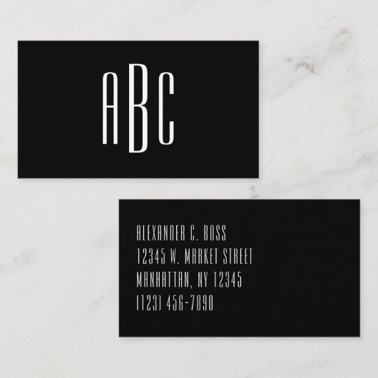Modern zwart-wit Eenvoudig Monogram met drie lette Visitekaartje (Voorkant / Achterkant)