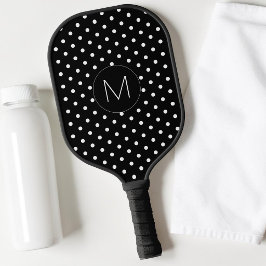 Modern zwart-wit eenvoudig monogram polka stippen pickleball paddle