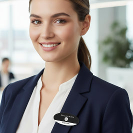 Modern zwart-wit eenvoudige zakelijke Logo-medewer Naamplaatje