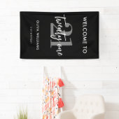 Modern zwart-wit Elegant 21ste Verjaardag Teken Spandoek (Insitu)
