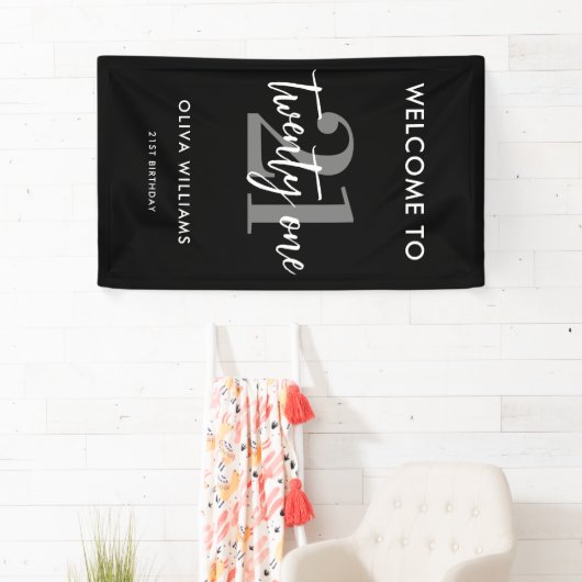 Modern zwart-wit Elegant 21ste Verjaardag Teken Spandoek (Insitu)