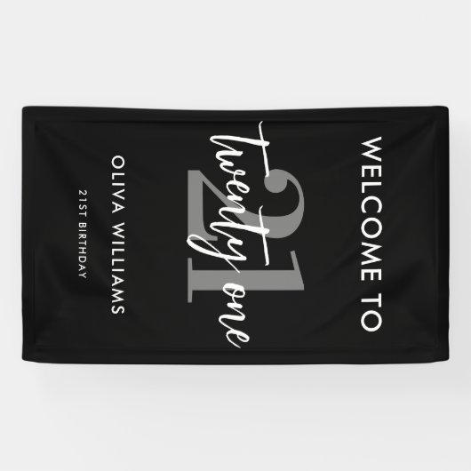 Modern zwart-wit Elegant 21ste Verjaardag Teken Spandoek (Horizontaal)