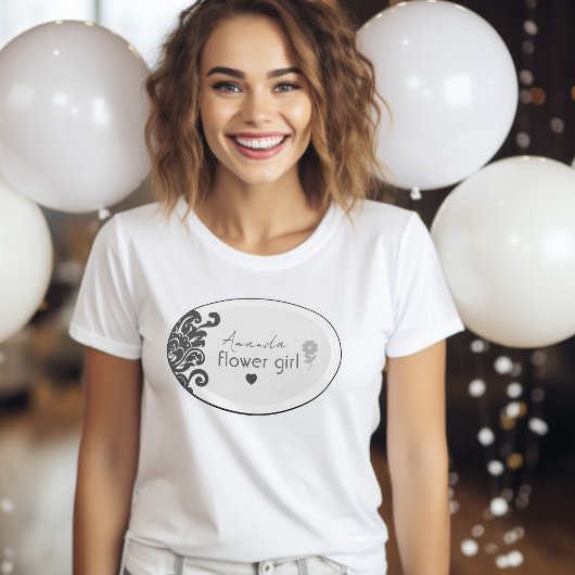 Modern Zwart & Wit Elegant Bloemen Bloemenmeisje T-shirt