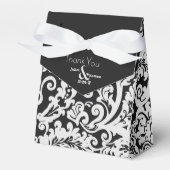 Modern Zwart Wit Elegant Bloemen Damast Bruiloft Bedankdoosjes (Voorkant Zijde)