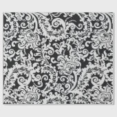 Modern Zwart & Wit Elegant Bloemen Damast Bruiloft Cadeaupapier (Vlak)
