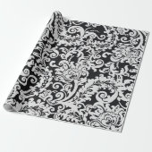 Modern Zwart & Wit Elegant Bloemen Damast Bruiloft Cadeaupapier (Uitgerold)