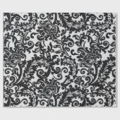 Modern Zwart & Wit Elegant Bloemen Damast Bruiloft Cadeaupapier (Vlak)