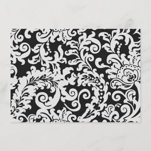 Modern Zwart & Wit Elegant Bloemen Damast Bruiloft Informatiekaartje (Achterkant)