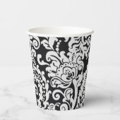 Modern Zwart & Wit Elegant Bloemen Damast Bruiloft Papieren Bekers (Achterkant)