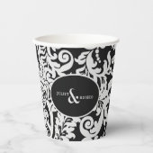 Modern Zwart & Wit Elegant Bloemen Damast Bruiloft Papieren Bekers (Voorkant)