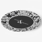 Modern Zwart & Wit Elegant Bloemen Damast Bruiloft Papieren Bordje (Gekanteld)