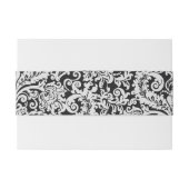 Modern Zwart & Wit Elegant Bloemen Damast Bruiloft Uitnodigingen Wikkel (Achterkant Voorbeeld)