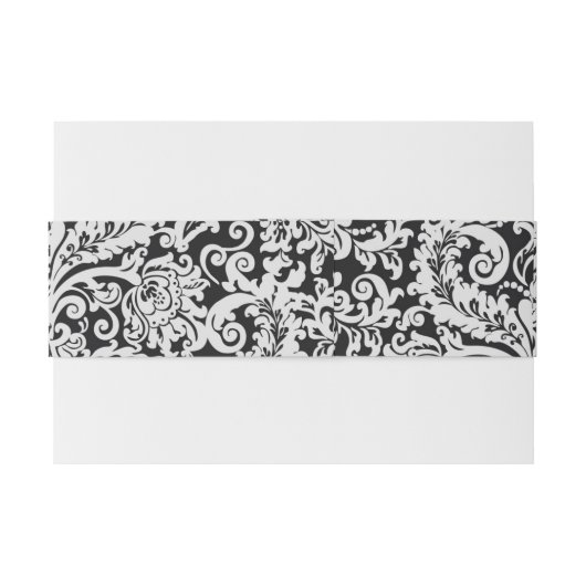 Modern Zwart & Wit Elegant Bloemen Damast Bruiloft Uitnodigingen Wikkel (Achterkant Voorbeeld)