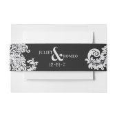 Modern Zwart & Wit Elegant Bloemen Damast Bruiloft Uitnodigingen Wikkel (Voorkant Voorbeeld)