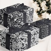 Modern zwart-wit Elegant Bloemen Damast Inpakpapier Vel