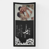 Modern zwart-wit Elegant Damask Welkom Spandoek (Verticaal)