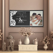 Modern zwart-wit Elegant Damask Welkom Spandoek