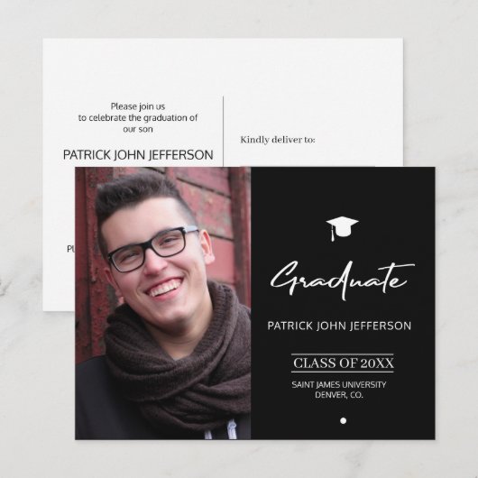 Modern zwart-wit elegant foto afstuderen briefkaart (Voorkant / Achterkant)