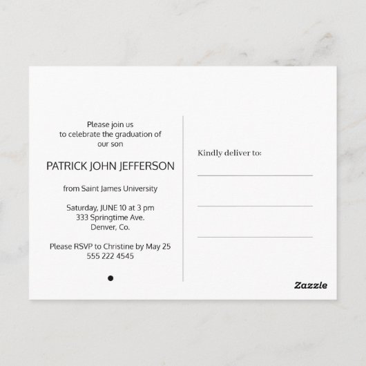 Modern zwart-wit elegant foto afstuderen briefkaart (Achterkant)