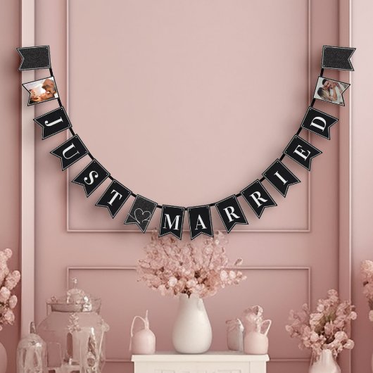 Modern Zwart & Wit Elegant Gewoon Getrouwd Vlaggetjes