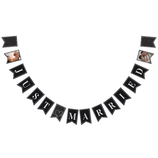 Modern Zwart & Wit Elegant Gewoon Getrouwd Vlaggetjes (Alle)