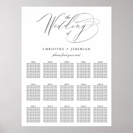 Modern Zwart Wit Elegant Script Bruiloft Zitje Poster (Voorkant)