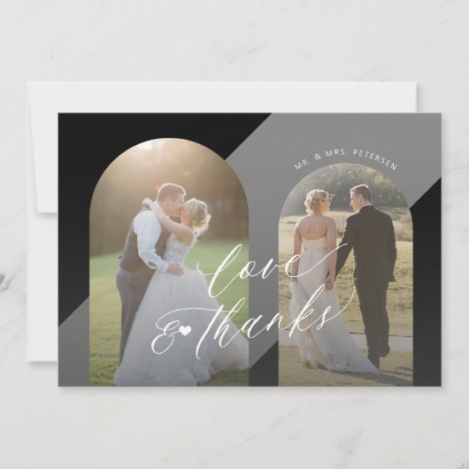 Modern zwart wit elegant script foto bruiloft bedankkaart (Voorkant)
