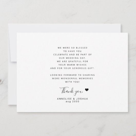 Modern zwart wit elegant script foto bruiloft bedankkaart (Achterkant)