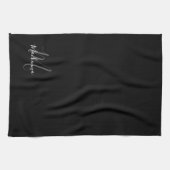 Modern zwart-wit Elegant Script Name Monogram Theedoek (Horizontaal)