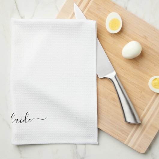 Modern zwart-wit Elegant Script Name Monogram Theedoek (Quarter Fold)