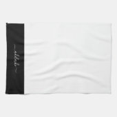 Modern zwart-wit Elegant Script Name Monogram Theedoek (Horizontaal)