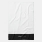 Modern zwart-wit Elegant Script Name Monogram Theedoek (Verticaal)