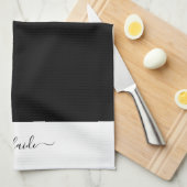 Modern zwart-wit Elegant Script Name Monogram Theedoek (Quarter Fold)