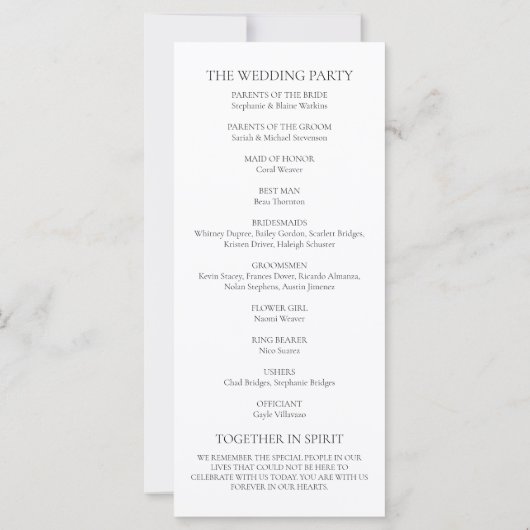 Modern zwart-wit elegant trouwprogramma (Achterkant)