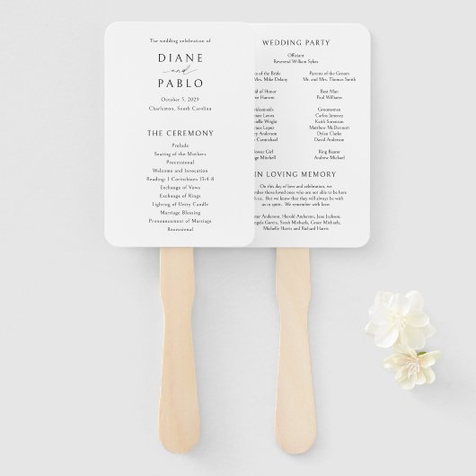 Modern zwart-wit elegant trouwprogramma handwaaier (Voorkant en achterkant)