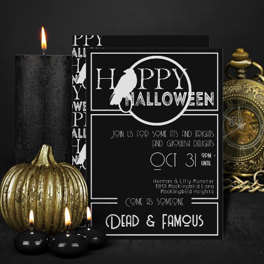 Modern Zwart Wit Elegant Volwassen Halloween Party Kaart