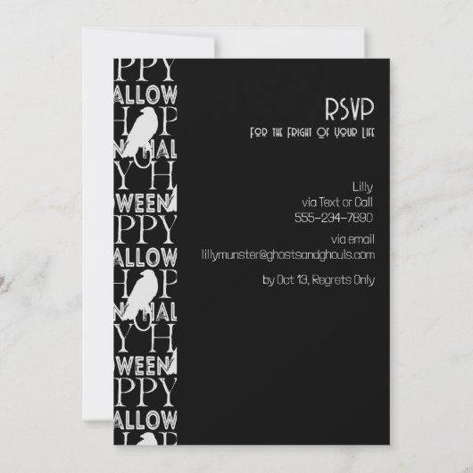 Modern Zwart Wit Elegant Volwassen Halloween Party Kaart (Achterkant)