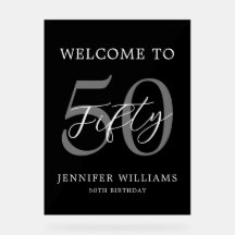 Modern zwart-wit elegante 50e verjaardag