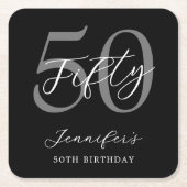 Modern zwart-wit elegante 50e verjaardag kartonnen onderzetters (Voorkant)
