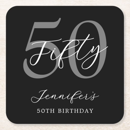 Modern zwart-wit elegante 50e verjaardag kartonnen onderzetters (Voorkant)