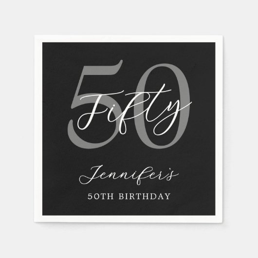 Modern zwart-wit elegante 50e verjaardag servet (Voorkant)