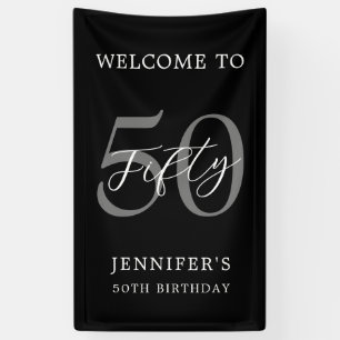 Modern zwart-wit elegante 50e verjaardag spandoek