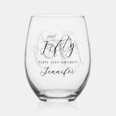 Modern zwart-wit elegante 50e verjaardag wijnglas zonder voet (Voorkant)