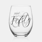 Modern zwart-wit elegante 50e verjaardag wijnglas zonder voet (Achterkant)