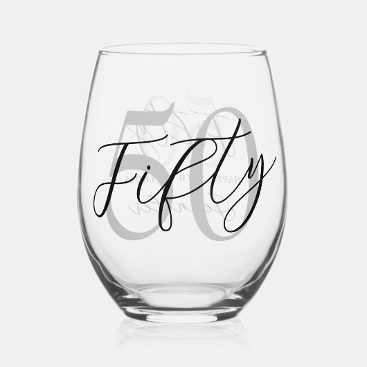 Modern zwart-wit elegante 50e verjaardag wijnglas zonder voet (Achterkant)